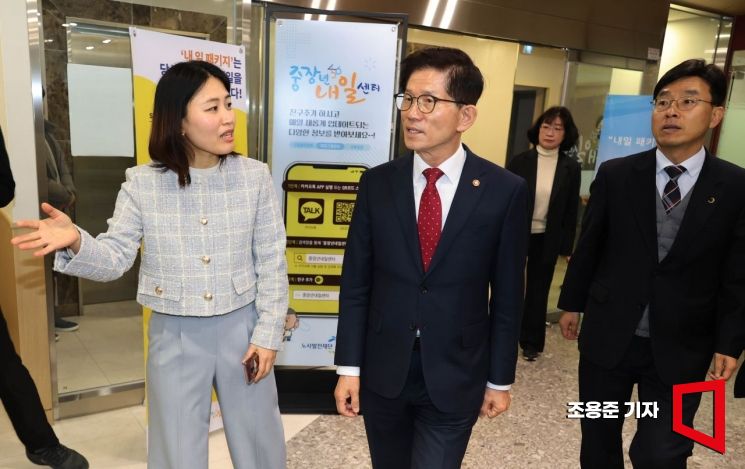 [포토] 중장년계속고용 현장간담회 참석하는 김문수 장관