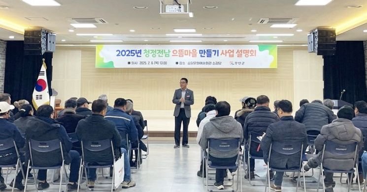 승달문화예술회관에서 진행한 청청전남 으뜸만들기 사업에 대해 최기후 과장이 설명하고 있다. 무안군 제공