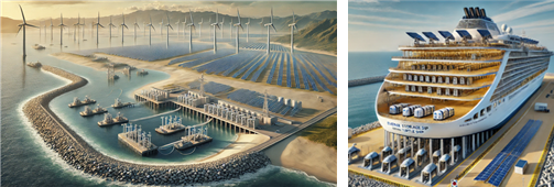 국내 최대 신재생 3,120MW 연계 전력수송거북선 전용 항구와 퇴역 크루즈 활용 이미지(ChatGPT)＜사진=서울과학기술대 제공＞