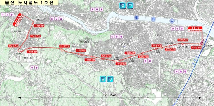 울산 도시철도 1호선 노선도. 국토교통부 제공