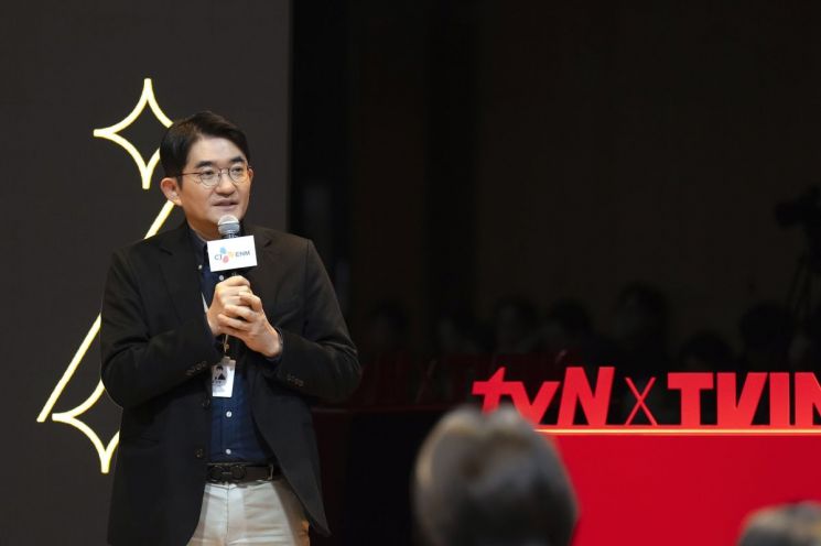 윤상현 CJ ENM 대표이사가 10일 서울 마포구 상암센터 사옥에서 열린 'CJ ENM 콘텐츠 톡 2025'에서 인사말을 하고 있다.[사진=CJ ENM 제공]