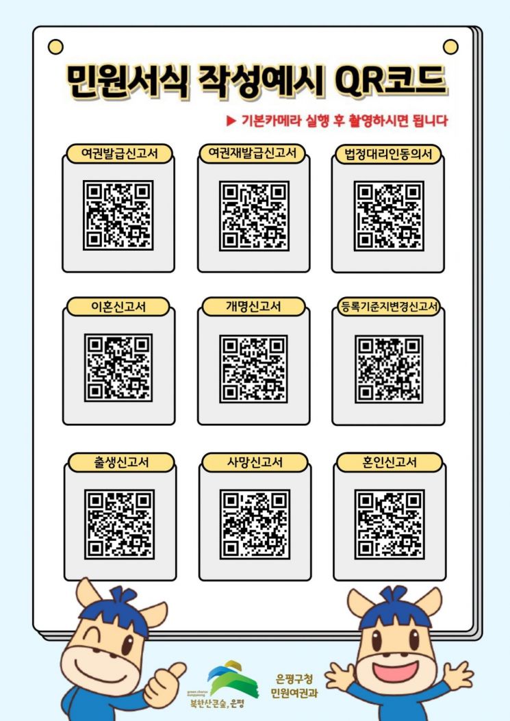 민원 서식 작성 예시 큐알(QR)코드. 은평구 제공.