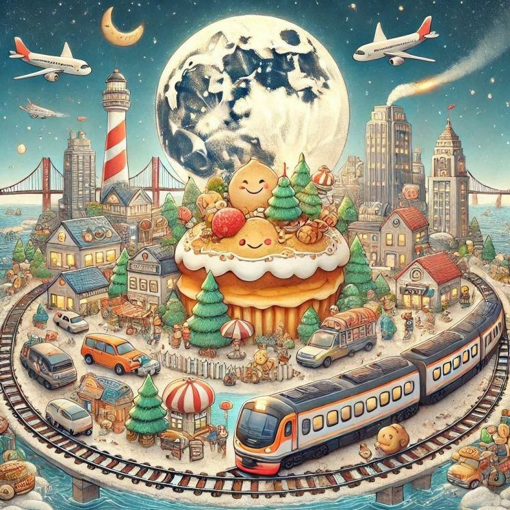 AI를 활용해 부산시보에 게시된 부산 이미지. ▲경제회복 ▲혁신성장 ▲시민행복 등 3가지 AI 키워드를 이용해 글로벌허브도시를 표현했다.