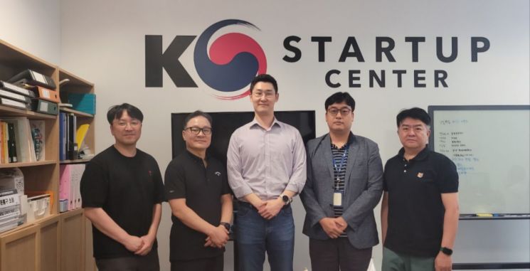 정성재 BNK벤처투자 대표(사진 왼쪽에서 두 번째)와 김지수 맵시 대표(사진 왼쪽에서 세 번째) 등이 기념촬영을 하고 있다. BNK금융지주 제공