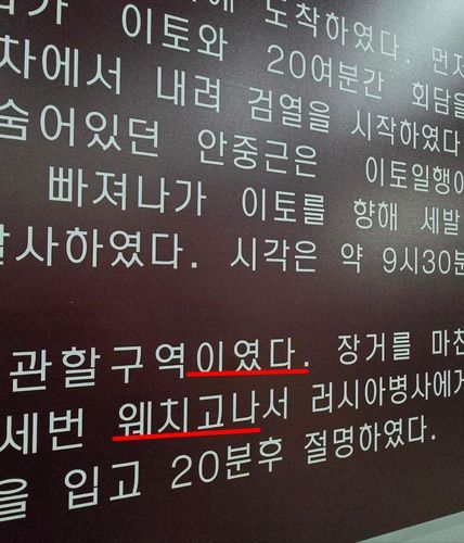 '이였다' '웨치고나서'…하얼빈 '안중근 의사 기념관' 오류 여전 