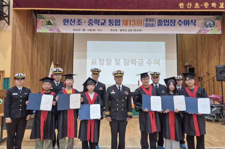 한산도함에서 한산초중학교를 방문해 장학금을 증여했다.