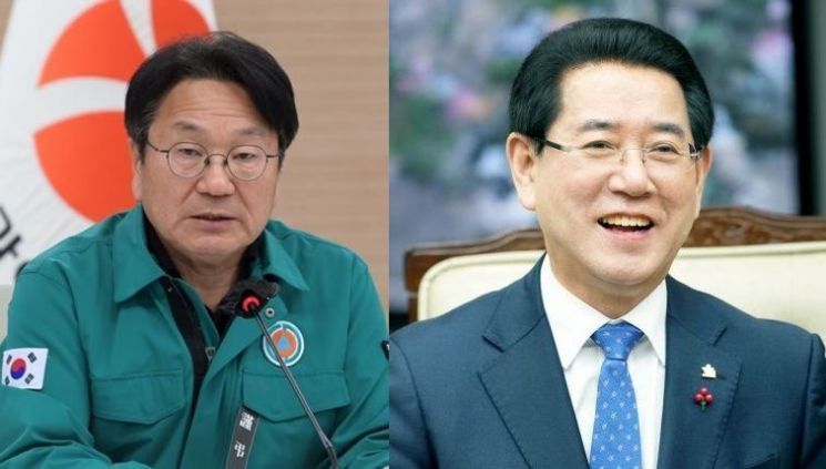 강기정 광주시장(왼쪽)과 김영록 전남도지사.