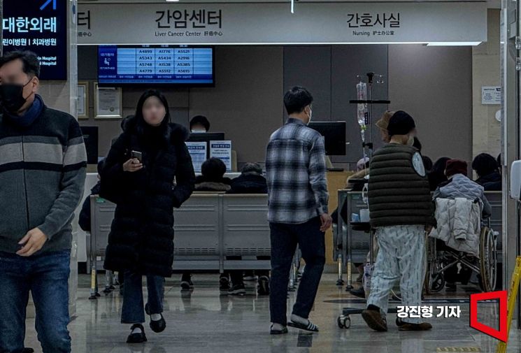 정부의 의대정원 2000명 확대에 반발해 전국 주요병원 전공의들이 의료현장을 떠나 의료대란 사태가 발생한지 일년을 맞은 18일 서울 종로구 서울대학교병원에서 환자와 내원객들이 이동하고 있다. 2025.2.18. 강진형 기자