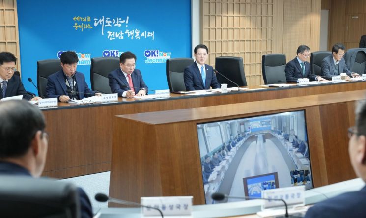 19일 오전 전라남도 동부청사에서 김영록 지사가 실국장 정책회의를 주재하고 있다. 전남도 제공