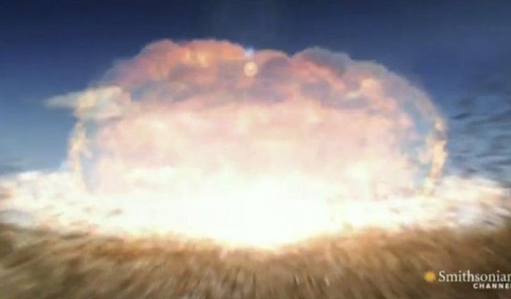 TNT 7.8메가톤(MT)에 해당하는 에너지를 방출한 1908년 퉁구스카 소행성 충돌 예상 이미지. 스미소니언 유튜브 캡처