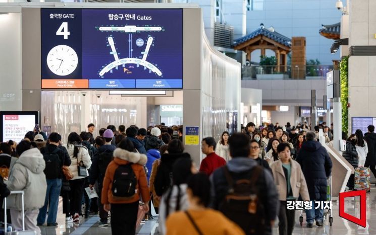 인천국제공항 제1여객터미널을 찾은 여행객들이 출국하기 위해 이동하고 있다.