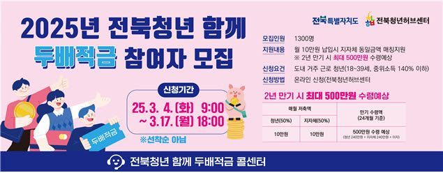 2025년 전북청년 함께 두배적금 참여자 모집. 전북도 제공