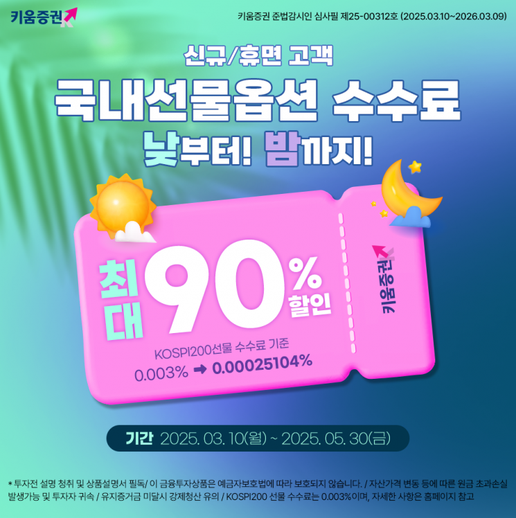 키움증권 "국내선물옵션 수수료 90%까지 할인해 드립니다"