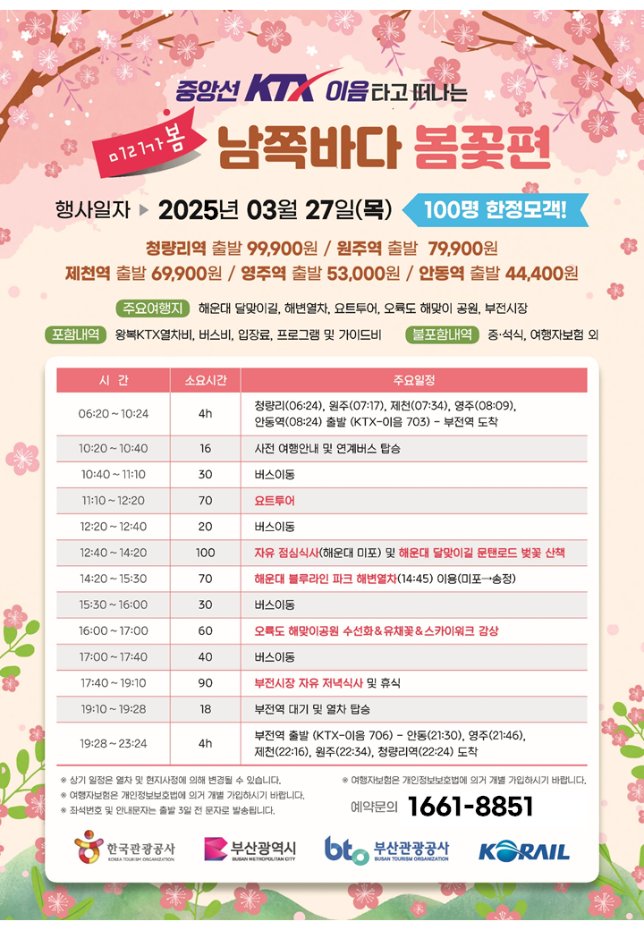 관광공사 "KTX 중앙선 타고 부산 봄꽃 여행 떠나요"