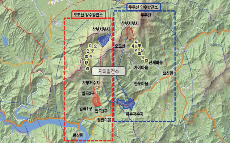 합천군 오도산, 두무산 위치도.