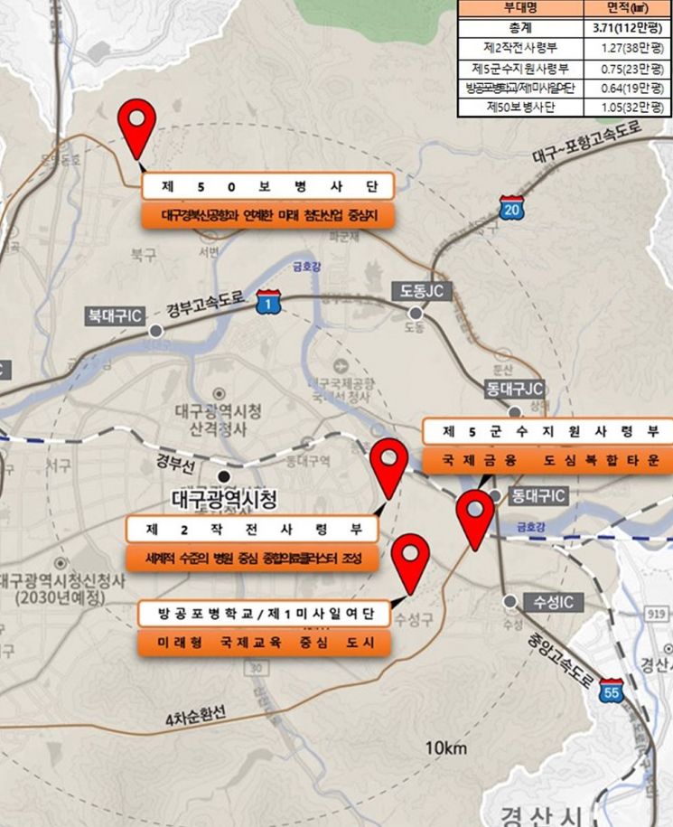 대구 제2작전사→의료클러스터·50사단→첨단산단…대구 이전 군부대, 후적지 개발 