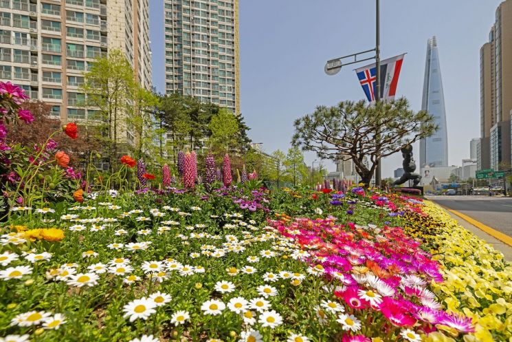 올림픽로 중앙분리대 꽃