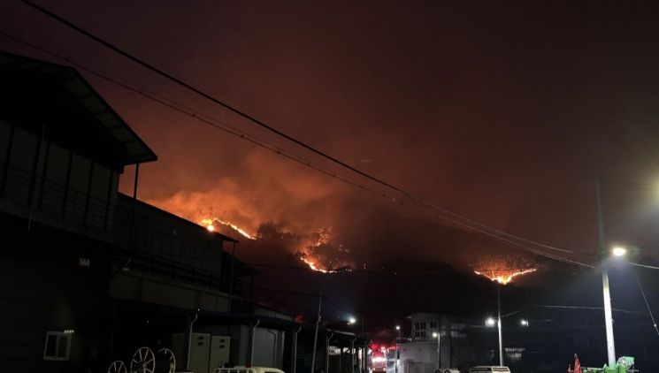 경남 산청군 시천면의 한 야산에서 불이 났다. 경남도청 제공