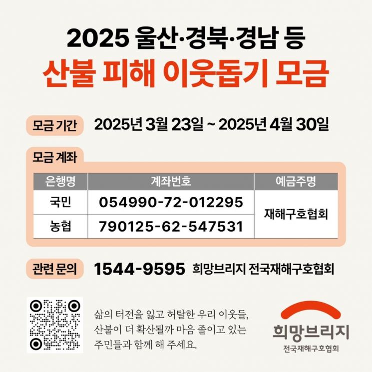 전국재해구호협회, 한달간 산불 피해 긴급모금 전개