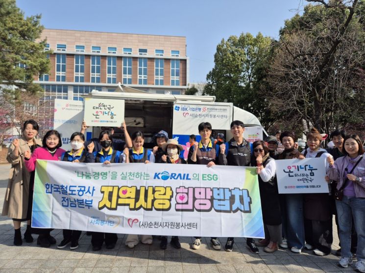 한국철도공사 전남본부 사회봉사단이 사회적배려계층을 대상으로 무료 급식 나눔활동인 ‘희망밥차’ 지원사업을 시행했다. 코레일 전남본부 제공