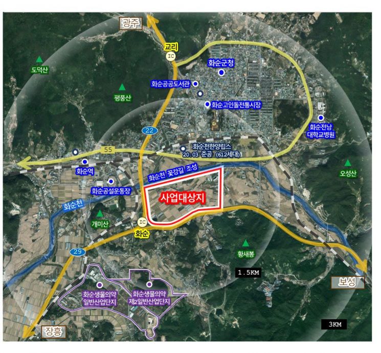 화순 삼천지구 위치도. 전남도 제공