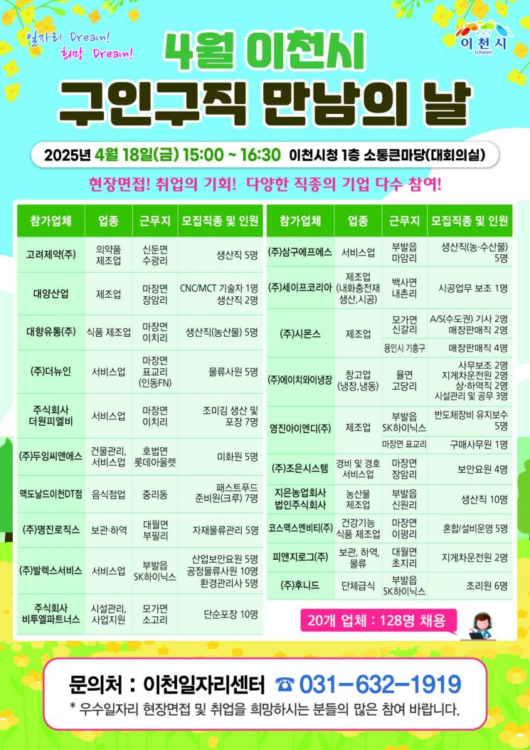 이천시 '구인·구직의 날' 행사 내달 18일 개최