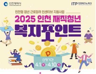인천시, 중소기업 재직 청년에 복지포인트 120만원 지원