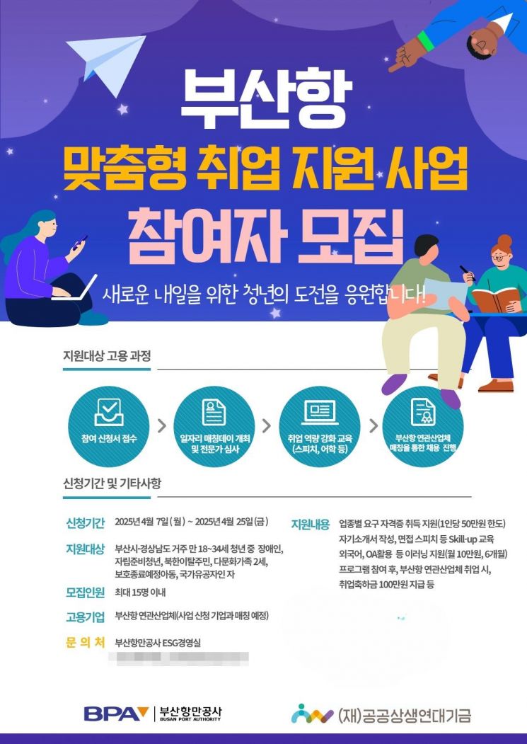 부산항만공사, '부산항 맞춤형 취업 지원 사업' 청년 참여자 모집 공고