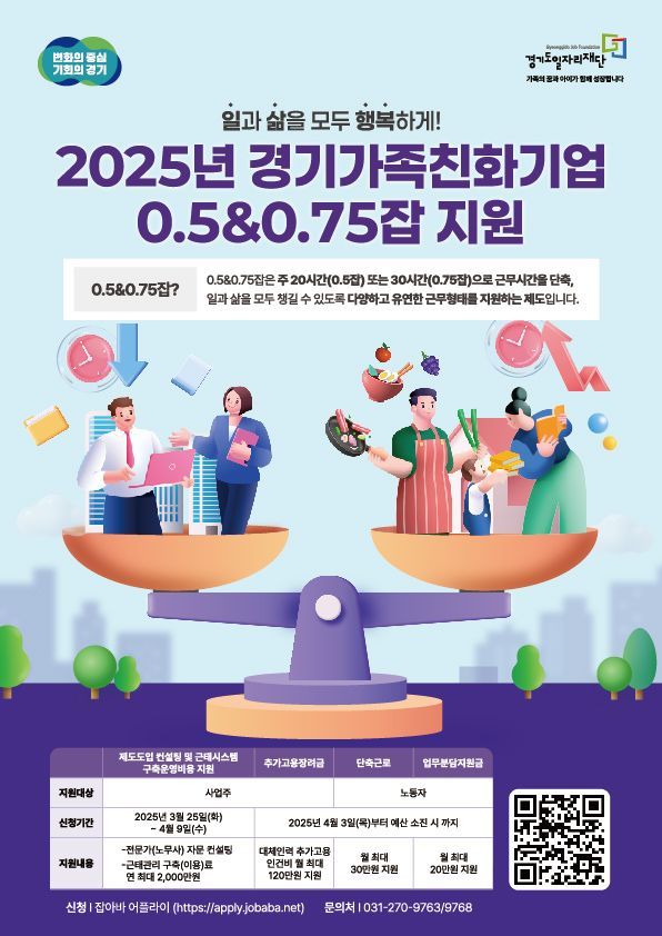 경기도일자리재단의 가족친화적기업 참여 안내 포스터