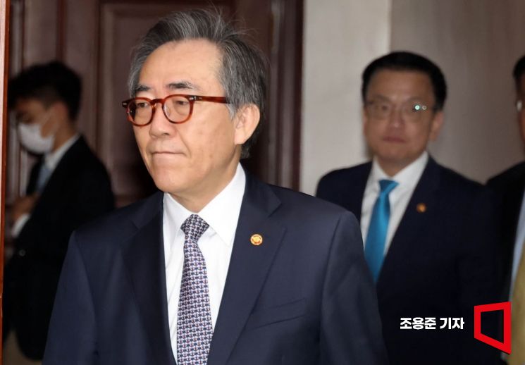 [포토] 경제관계장관회의 참석하는 조태열 장관