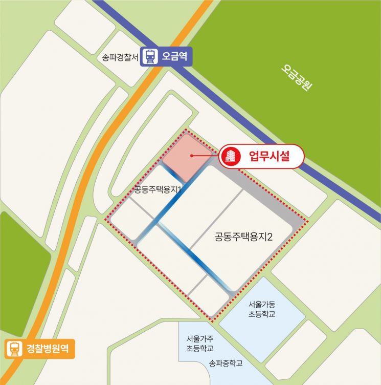 松坡创意创新地区办公设施用地位置图。首尔住房城市公社提供