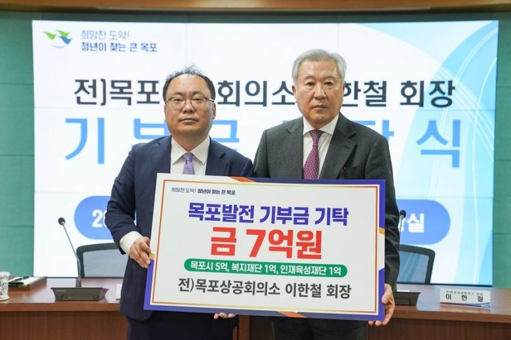 이한철 전 목포상의 회장, 목포시에 7억 기부