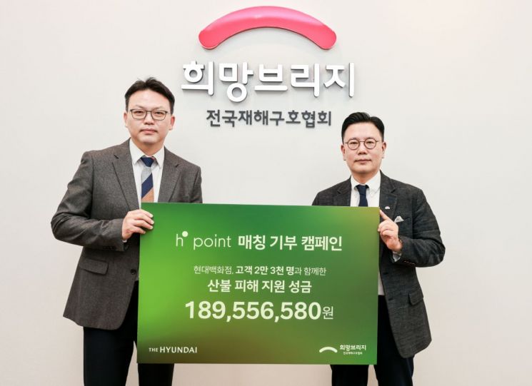 현대백화점, 산불성금 1억9000만원 기부…고객 2만3000명 참여
