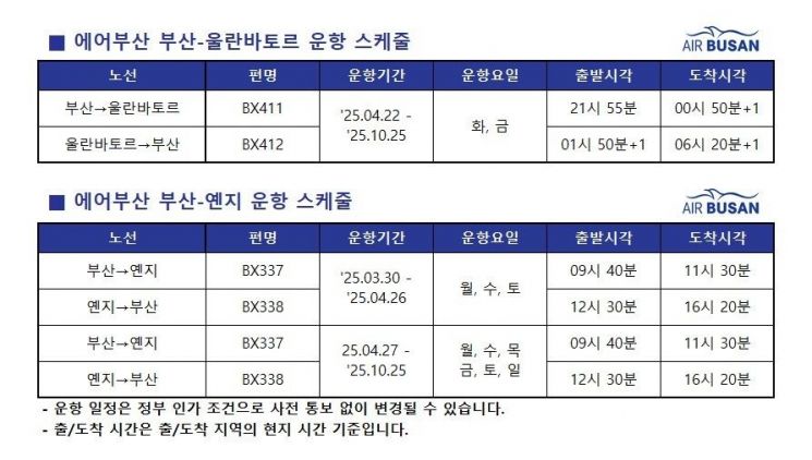 에어부산, 부산-울란바토르 재운항·부산-옌지 증편