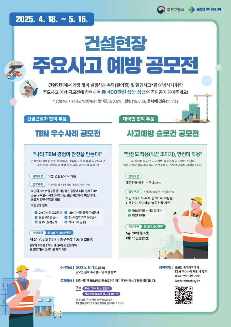 "추락·깔림 건설사고 막는 아이디어 있나요?"…국토안전관리원 공모전