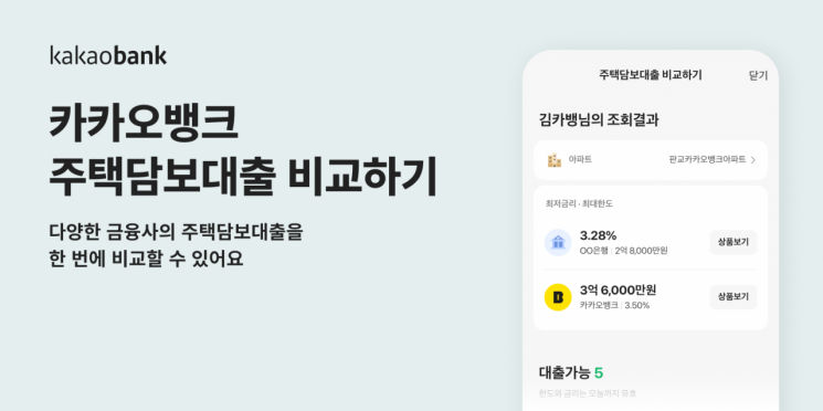 카카오뱅크, ‘주담대 비교하기’ 출시