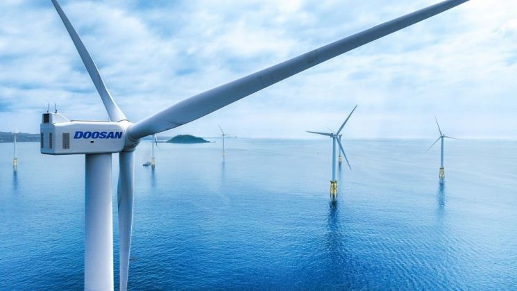 두산에너빌리티가 제주 한림읍 인근 해상에 설치한 5.5MW 해상풍력발전기. 두산에너빌리티
