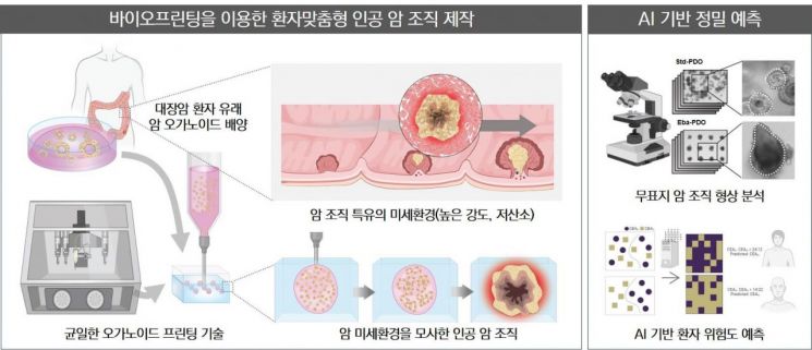 환자 맞춤형 인공 암 조직 바이오프린팅과 이를 기반으로 하는 환자 예후 예측 AI.