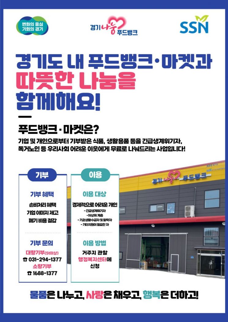 "경기도 푸드뱅크, 세제·휴지·수건 등 생활용품도 기부받아요"