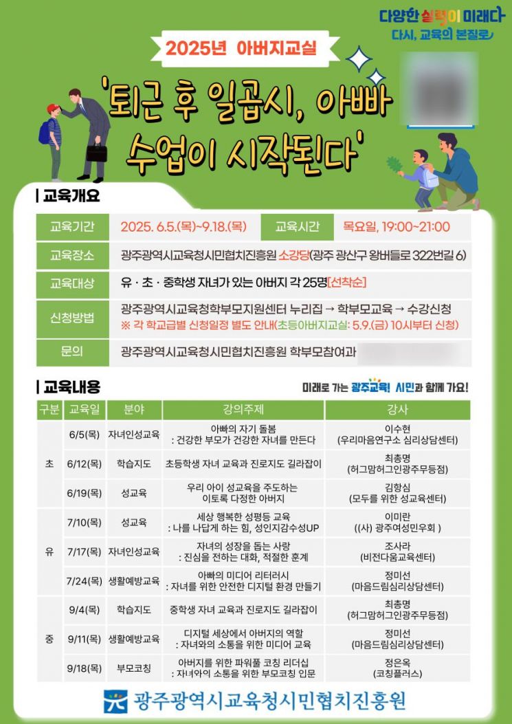 광주교육시민협치진흥원, ‘아버지 교실’ 연다