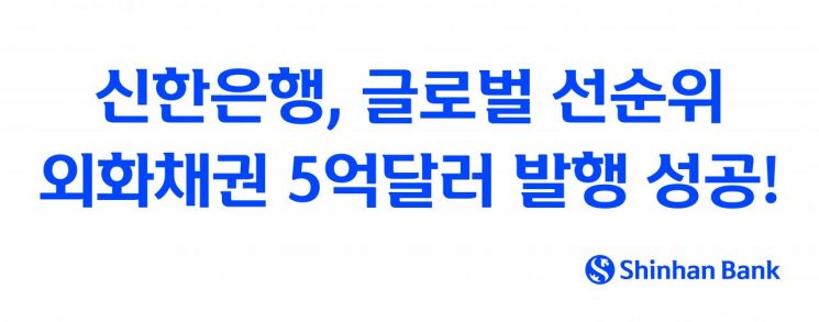 신한은행, 글로벌 선순위 외화채권 5억달러 발행