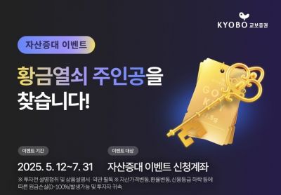 교보증권, 자산증대 이벤트 실시…"황금열쇠 주인공 되세요"