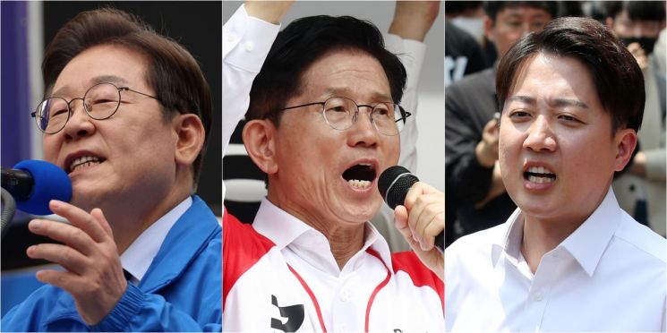 이재명 더불어민주당 대선 후보(사진 왼쪽부터)와 김문수 국민의힘 대선 후보, 이준석 개혁신당 대선 후보. 연합뉴스