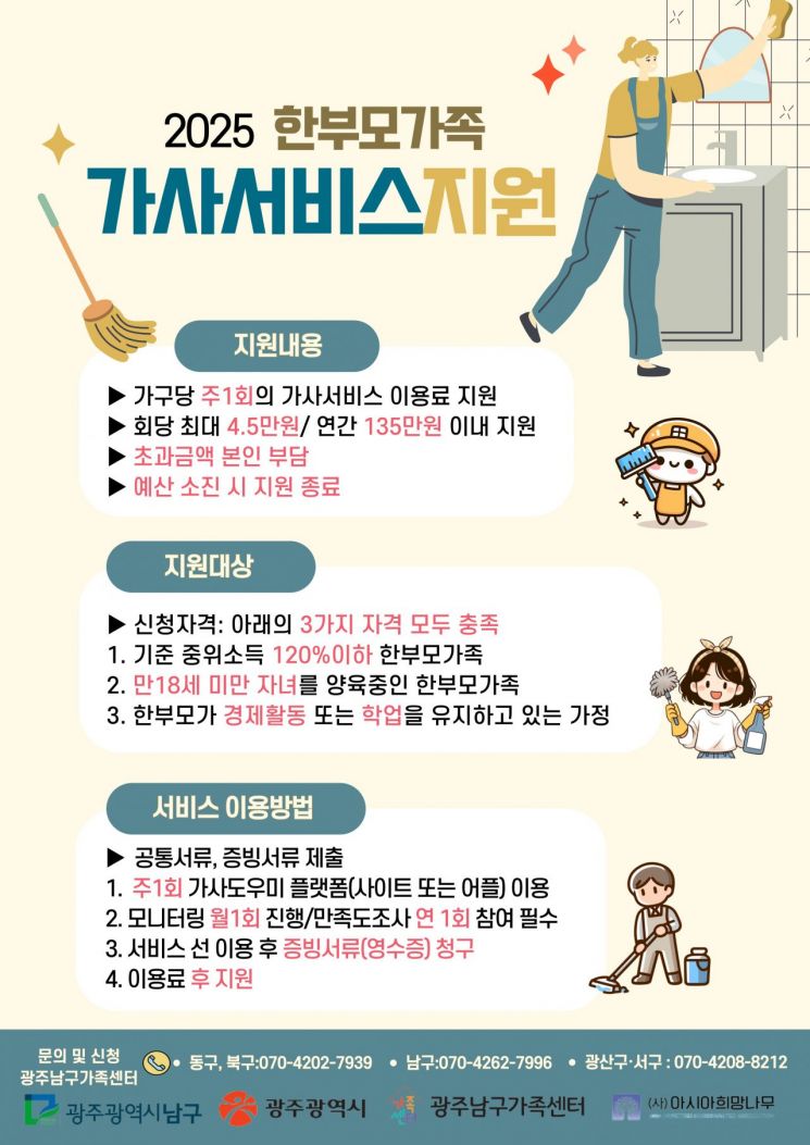 한부모가족 가사서비스 지원 포스터. 광주시 제공