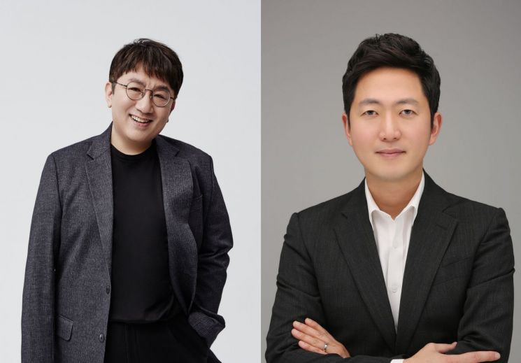 방시혁 하이브 의장(왼쪽), 이재상 하이브 대표. 하이브