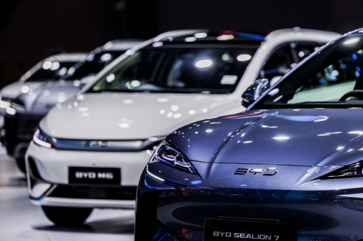 BYD 전기차가 전시장에서 전시되고 있다. 로이터연합뉴스