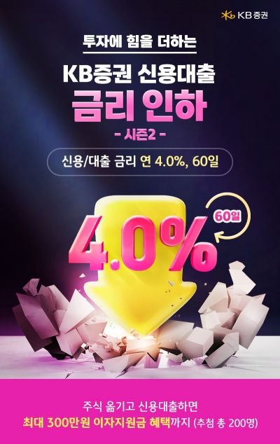 KB증권, '투자에 힘을 더하는 신용대출 금리인하 시즌2' 이벤트 실시