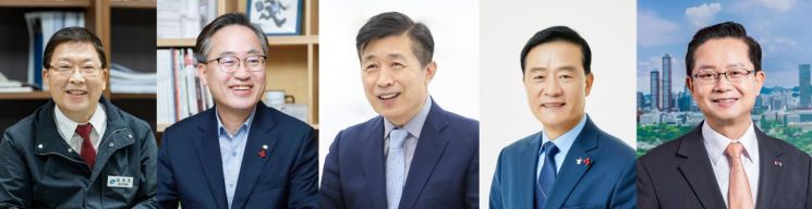 사진 왼쪽부터 김경호 광진구청장, 유성훈 금천구청장, 전성수 서초구청장, 이승로 성북구청장, 최호권 영등포구청장. 각 자치구 제공.