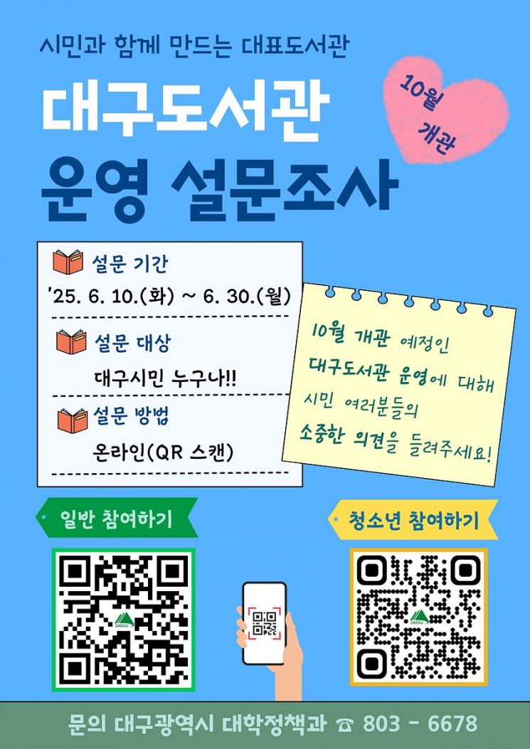대구 '대표도서관' 10월 개관…시민 요구사항 설문조사 착수