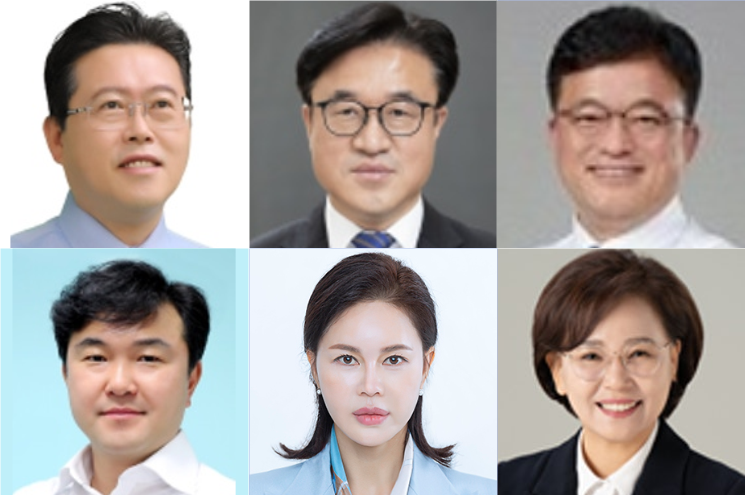 (왼쪽부터 시계방향) 장기수, 최재용, 한태선, 김연, 김미화, 황천순.